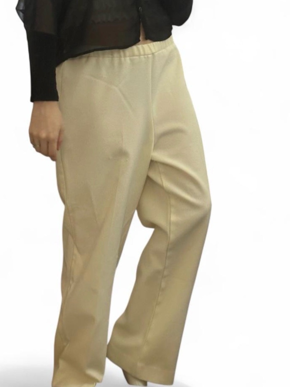 Vintage Minimalist Cream Wide-Leg Elastic Waist Wide Leg Pants Women’s Large